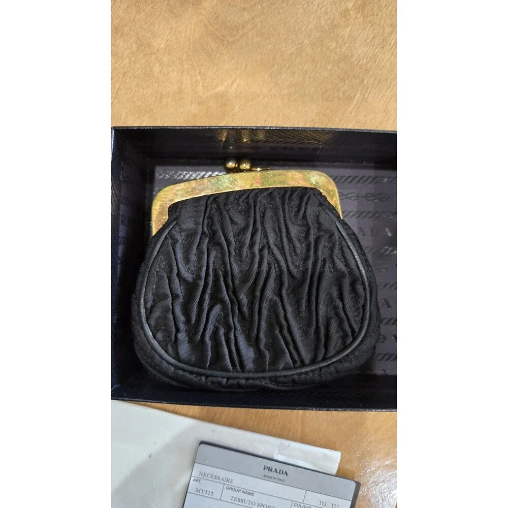 Prada Vintage Black Gaufre Nylon Kiss-Lock Coin Pouch Full Set - Box &...
